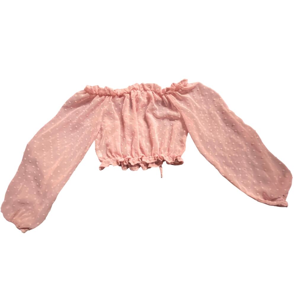Sheer pink polkadot crop top pastel spring layering top